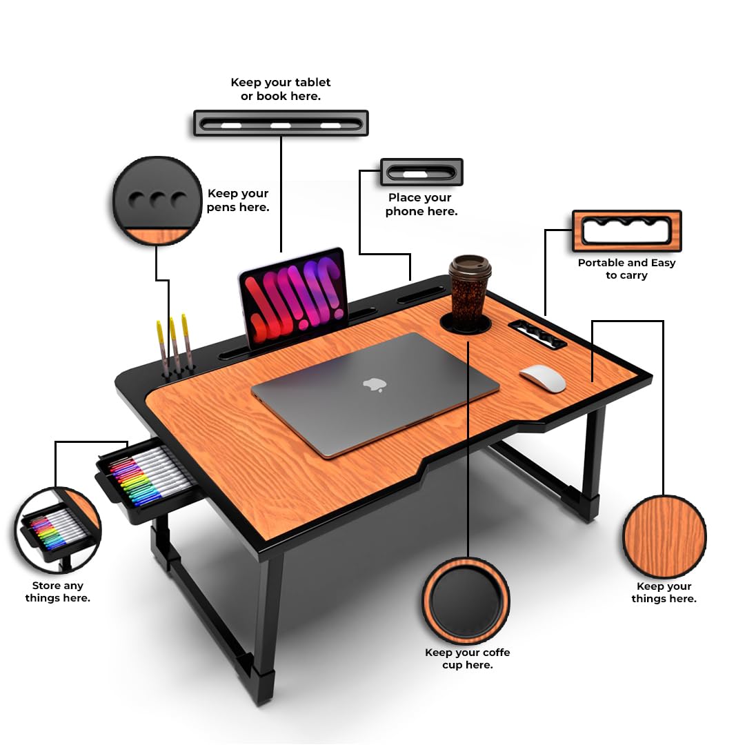 Rellon Industries Study Table for Students Bed Table for Study Foldable Laptop Table Portable & Lightweight Mini Table Bed Reading Table,Laptop Stands, Laptop Desk (A2)