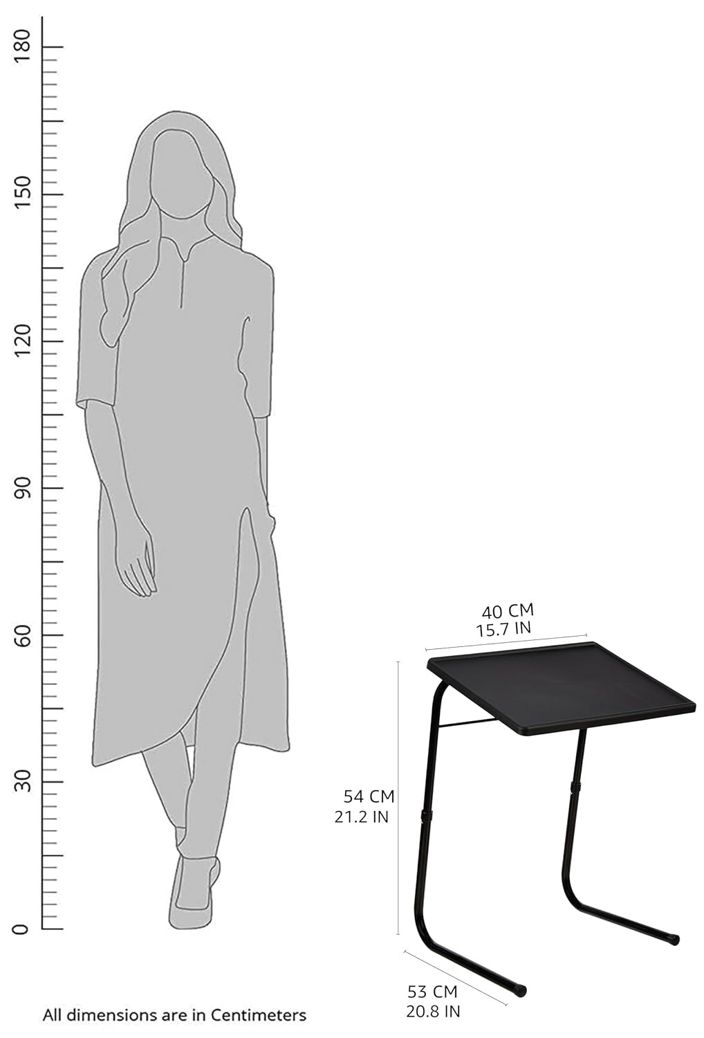 Amazon Basics Height Adjustable Laptop Table | Adjustable Table Angle | Alloy Steel | Foldable | Black | 75 cm - H, 52.5 cm - L, 40 cm - W