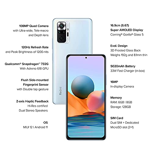 (Refurbished) Redmi Note 10 Pro Max (Dark Nebula, 6GB RAM, 128GB Storage) -108MP Quad Camera