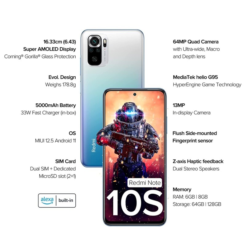 (Refurbished) Redmi Note 10S (Deep Sea Blue, 6GB RAM, 64GB Storage) - Super Amoled Display (Refurbished) Redmi Note 10S (Deep Sea Blue, 6GB RAM, 64GB Storage) - Super Amoled Display