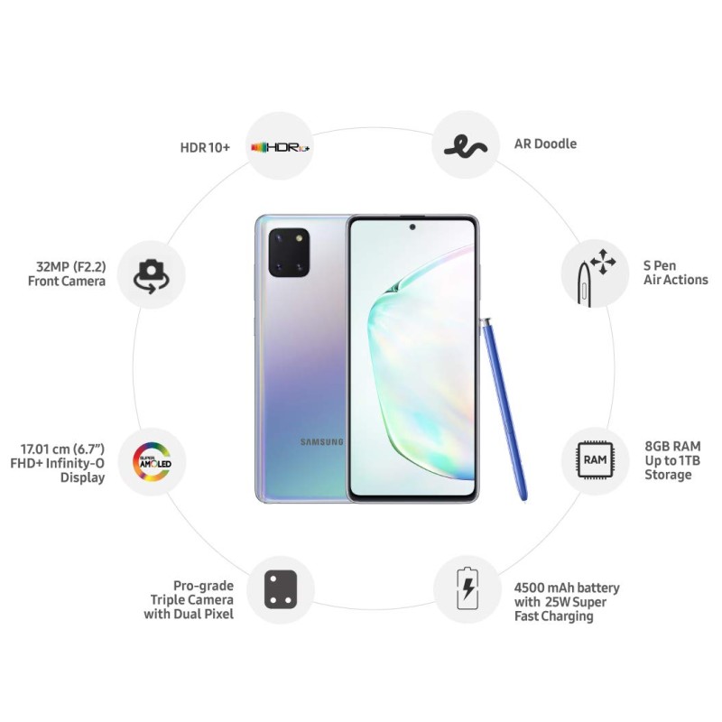 (Refurbished) Samsung Galaxy Note10 Lite Aura Glow 8GB RAM 128GB Storage