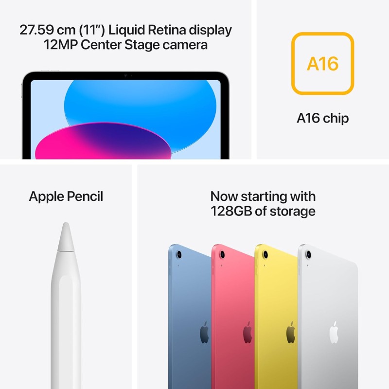 (Refurbished) Apple iPad 11″: A16 chip, 27.69 cm (11″) Model, Liquid Retina Display, 128GB, Wi-Fi 6, 12MP Front/12MP Back Camera, Touch ID, All-Day Battery Life — Blue