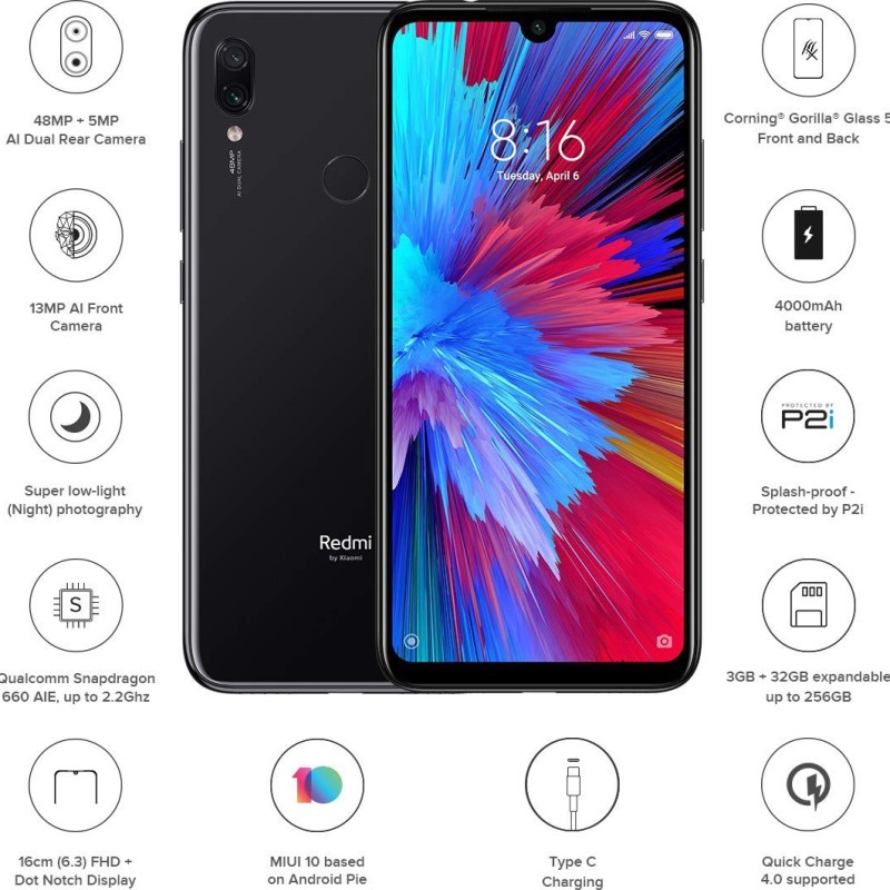 (Refurbished) Xiaomi Redmi Note 7S 3GB RAM 32GB Storage Onyx Black