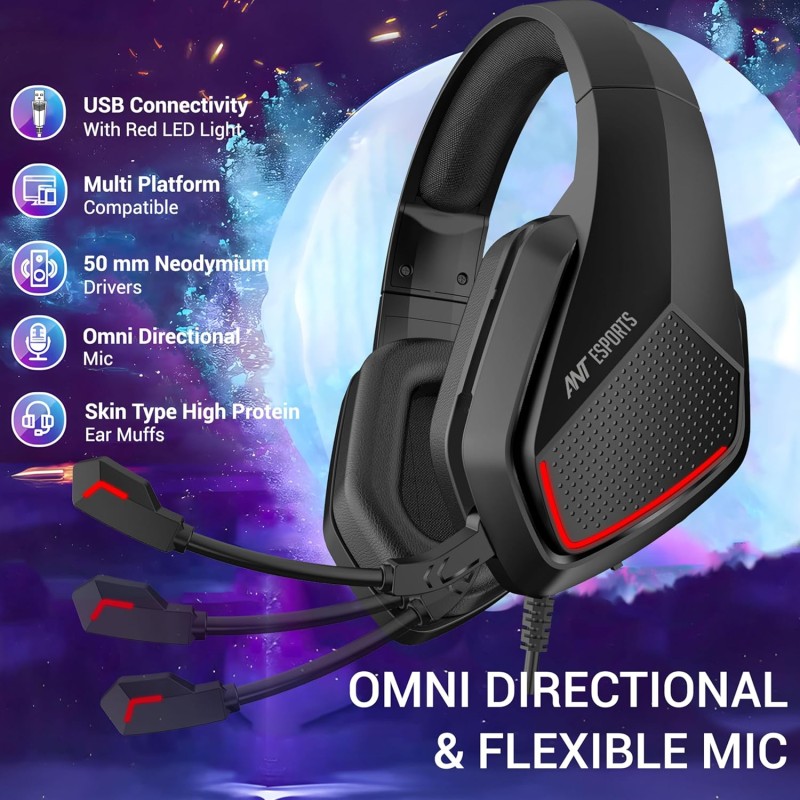 (Refurbished) Ant Esports H590 7.1 Surround Sound Gaming Headset USB Wired Over-Ear