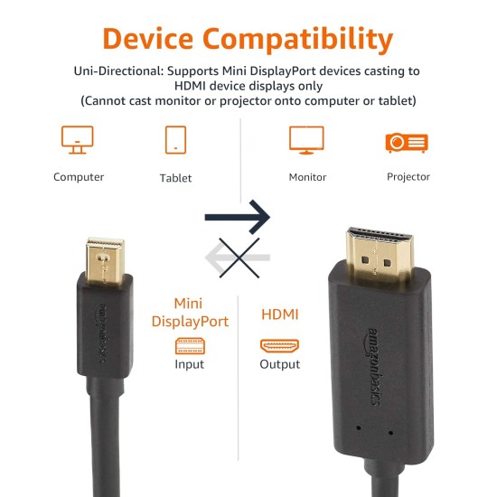Amazon Basics Mini Display Port to HDMI Cable - 6 Feet (Full HD - 1080P), Gold Amazon Basics Mini Display Port to HDMI Cable - 6 Feet (Full HD - 1080P), Gold