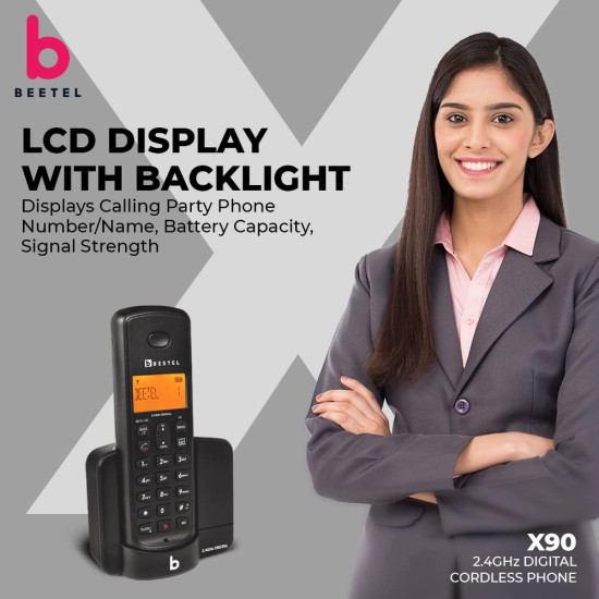 Beetel X90 Cordless 2.4Ghz Landline Phone with Caller ID Display, Stores 50 Contacts, Upto 8Hrs of Talk time, (Black X90) Beetel X90 Cordless 2.4Ghz Landline Phone with Caller ID Display, Stores 50 Contacts, Upto 8Hrs of Talk time, (Black X90)