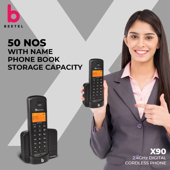 Beetel X90 Cordless 2.4Ghz Landline Phone with Caller ID Display, Stores 50 Contacts, Upto 8Hrs of Talk time, (Black X90) Beetel X90 Cordless 2.4Ghz Landline Phone with Caller ID Display, Stores 50 Contacts, Upto 8Hrs of Talk time, (Black X90)