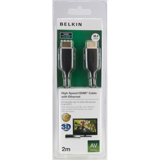 Belkin 2 Meter (6.6 Feet) High-Speed Gold-Plated HDMI Cable, Supports 3D, 4K, 1080p, Audio Return and Ethernet for TV - Black Belkin 2 Meter (6.6 Feet) High-Speed Gold-Plated HDMI Cable, Supports 3D, 4K, 1080p, Audio Return and Ethernet for TV - Black
