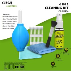 Gizga Essentials Professional 6-in-1 Cleaning Kit for Cameras & Sensitive Electronics (Includes: Air Blower, Cotton Swabs, Suede ) Gizga Essentials Professional 6-in-1 Cleaning Kit for Cameras & Sensitive Electronics (Includes: Air Blower, Cotton Swabs, Suede )
