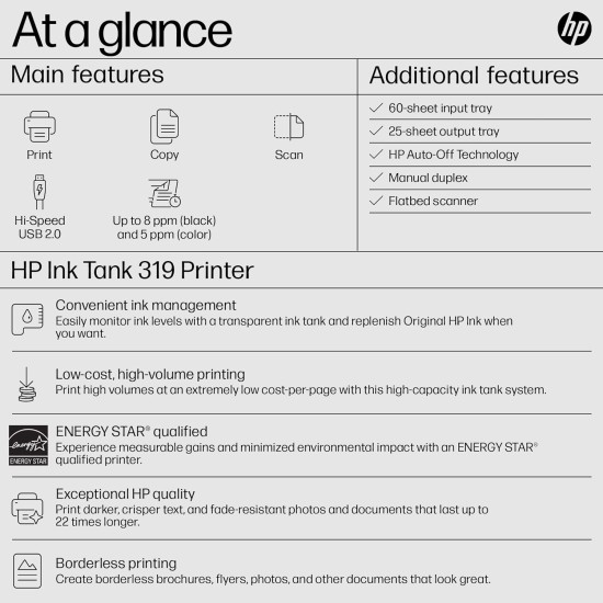 HP Ink Tank 319 Printer, All-in-One, Print, Copy, Scan, (refurbished) HP Ink Tank 319 Printer, All-in-One, Print, Copy, Scan, (refurbished)