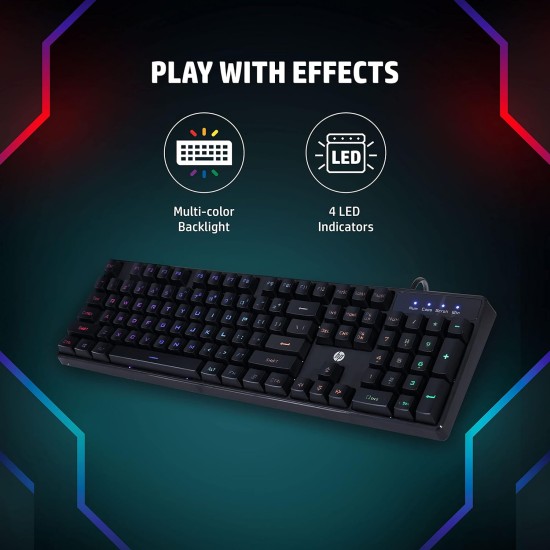 HP K300 Backlit Membrane Wired Gaming Keyboard with Mixed Color Lighting, 4 LED Indicators, Matte Finish Double Injection Key HP K300 Backlit Membrane Wired Gaming Keyboard with Mixed Color Lighting, 4 LED Indicators, Matte Finish Double Injection Key