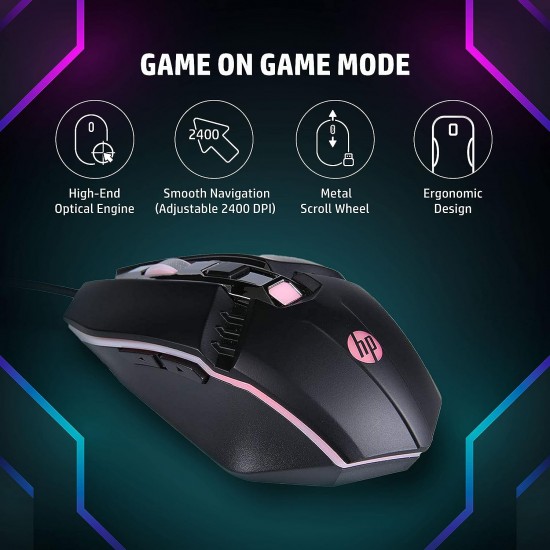 HP M270 Backlit USB Wired Gaming Mouse with 6 Buttons, 4-Speed Customizable 2400 DPI, Ergonomic Desi Black HP M270 Backlit USB Wired Gaming Mouse with 6 Buttons, 4-Speed Customizable 2400 DPI, Ergonomic Desi Black