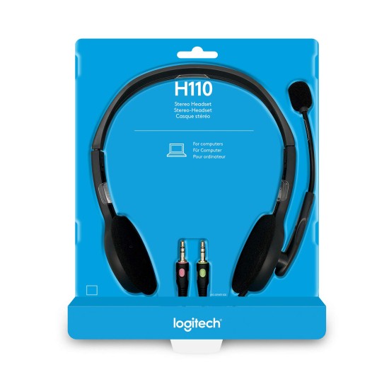 Logitech H110 Wired On Ear Headphones With Mic, Stereo With Noise-Cancelling,3.5-Mm Dual Audio Jack, Pc/Mac/Laptop- Black Logitech H110 Wired On Ear Headphones With Mic, Stereo With Noise-Cancelling,3.5-Mm Dual Audio Jack, Pc/Mac/Laptop- Black