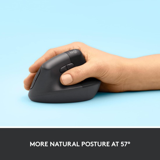 Logitech Lift Vertical Ergonomic Mouse, Wireless, Bluetooth or Logi Bolt USB Receiver, - Graphite Logitech Lift Vertical Ergonomic Mouse, Wireless, Bluetooth or Logi Bolt USB Receiver, - Graphite
