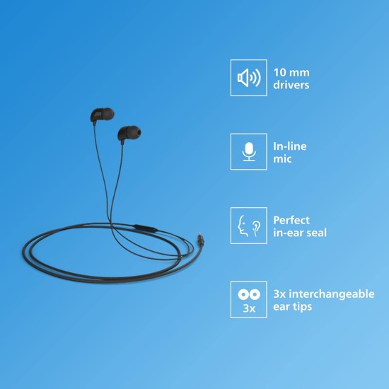 Philips Audio TAE1126 Wired in Ear Earphones with mic, 10 mm Driver, Powerful bass and Clear Sound, Black Philips Audio TAE1126 Wired in Ear Earphones with mic, 10 mm Driver, Powerful bass and Clear Sound, Black
