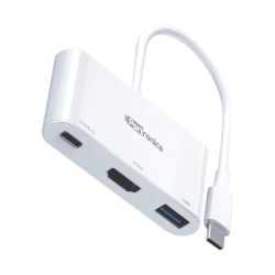 Portronics C-Konnect Type C to HDMI Adapter (3-in-1), Multiport USB C Hub with 4K@30Hz, USB 3.0 (White)