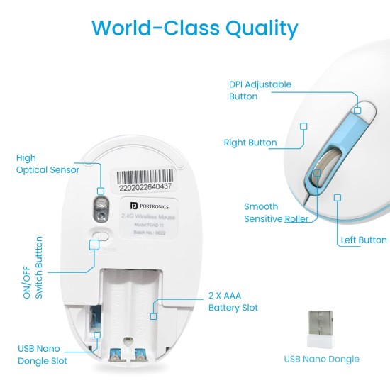 Portronics Toad 11 Wireless Mouse, 2.4 GHz Connectivity with USB Nano Dongle, Adjustable (Blue) Portronics Toad 11 Wireless Mouse, 2.4 GHz Connectivity with USB Nano Dongle, Adjustable (Blue)