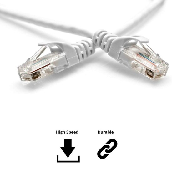 Quantum RJ45 Ethernet Patch/LAN Cable with Gold Plated Connectors Supports Upto 1000Mbps -5.9Feet (1.8 Meters) - (White) Quantum RJ45 Ethernet Patch/LAN Cable with Gold Plated Connectors Supports Upto 1000Mbps -5.9Feet (1.8 Meters) - (White)