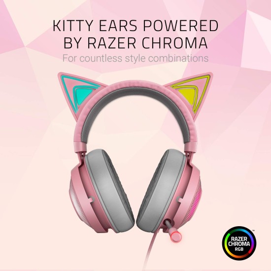 Razer Kraken Kitty RGB USB Gaming Headset: THX 7.1 Spatial Surround Sound - Chroma RGB Lighting - Quartz Pink Razer Kraken Kitty RGB USB Gaming Headset: THX 7.1 Spatial Surround Sound - Chroma RGB Lighting - Quartz Pink