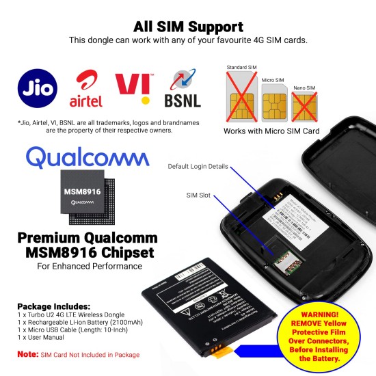 Tukzer 4G LTE Wireless Dongle with All SIM Network Support Plug & Play Data Card Stick with up to 150Mbps WiFi Hotspot (Black) Tukzer 4G LTE Wireless Dongle with All SIM Network Support Plug & Play Data Card Stick with up to 150Mbps WiFi Hotspot (Black)