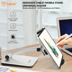 Tukzer Foldable Professional Tablet & Mobile Stand Holder with 360° Swivel & Height/Angle Adjustment (Grey) Tukzer Foldable Professional Tablet & Mobile Stand Holder with 360° Swivel & Height/Angle Adjustment (Grey)