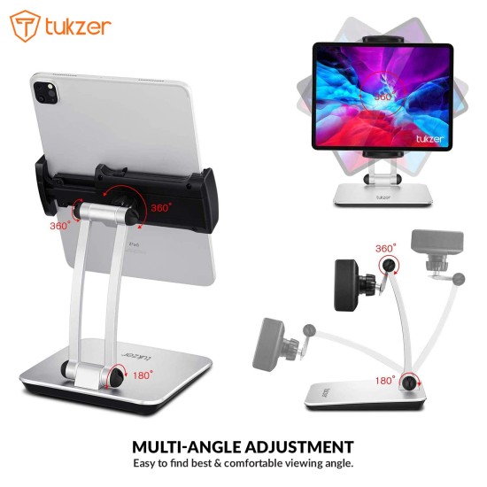 Tukzer Foldable Professional Tablet & Mobile Stand Holder with 360° Swivel & Height/Angle Adjustment (Grey) Tukzer Foldable Professional Tablet & Mobile Stand Holder with 360° Swivel & Height/Angle Adjustment (Grey)