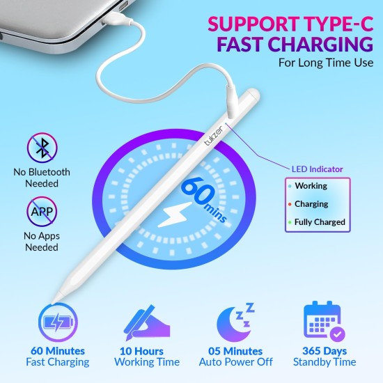 Tukzer Stylus Pen for iPad 2018-2023, iPad 10.2 Inch, Pro 11 Inch Palm Rejection & Tilt Sensitivity, Writing/Drawing (White) Tukzer Stylus Pen for iPad 2018-2023, iPad 10.2 Inch, Pro 11 Inch Palm Rejection & Tilt Sensitivity, Writing/Drawing (White)
