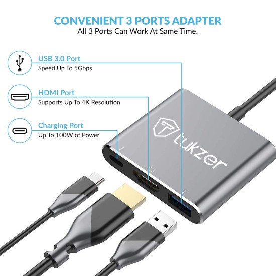 Tukzer USB C to HDMI Adapter (3 in 1) Type C Hub 3.1 to (TZ-Q11 Space Grey) Tukzer USB C to HDMI Adapter (3 in 1) Type C Hub 3.1 to (TZ-Q11 Space Grey)