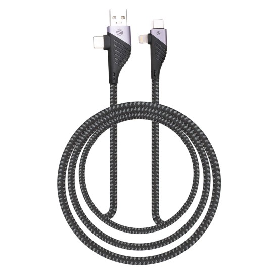 Zebronics UCLC65B 65 Watts PD Fast charging 4 in 1 cable with USB/Type C to Type C/Lightning connector Zebronics UCLC65B 65 Watts PD Fast charging 4 in 1 cable with USB/Type C to Type C/Lightning connector