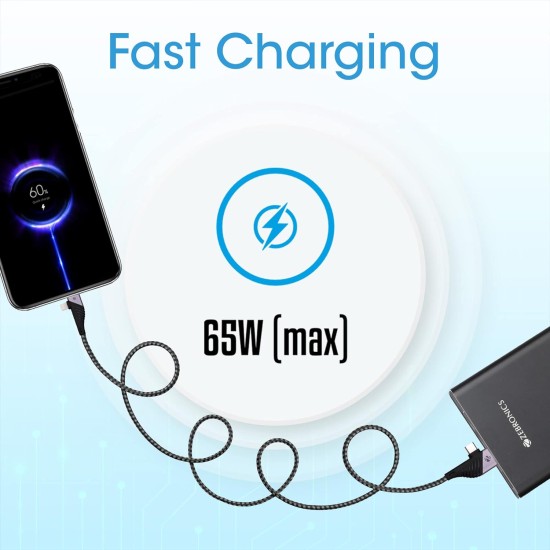 Zebronics UCLC65B 65 Watts PD Fast charging 4 in 1 cable with USB/Type C to Type C/Lightning connector Zebronics UCLC65B 65 Watts PD Fast charging 4 in 1 cable with USB/Type C to Type C/Lightning connector