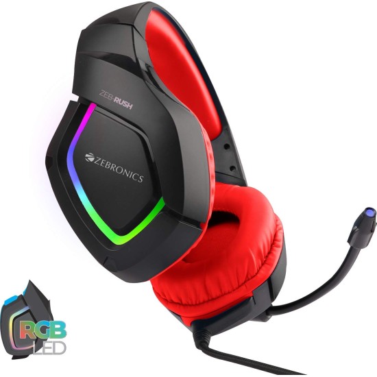 Zebronics ZEB-RUSH (Red) Premium Wired Gaming On Ear Headphone with RGB LEDs, Dual 3.5mm Jack, Zebronics ZEB-RUSH (Red) Premium Wired Gaming On Ear Headphone with RGB LEDs, Dual 3.5mm Jack,