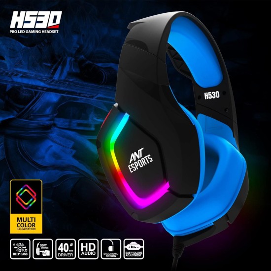 Ant Esports H530 Multi-Platform Pro RGB Gaming Headsetfor PC / PS4 / PS5 / Xbox One / Switch1 with mic, Black Blue Ant Esports H530 Multi-Platform Pro RGB Gaming Headsetfor PC / PS4 / PS5 / Xbox One / Switch1 with mic, Black Blue