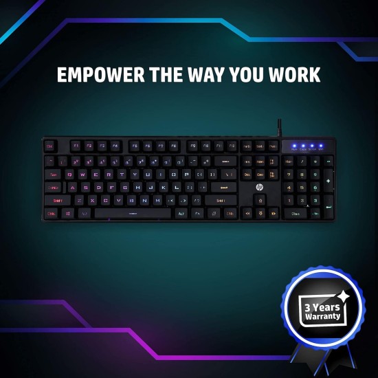 HP K300 Backlit Membrane Wired Gaming Keyboard with Mixed Color Lighting, 4 LED Indicators, Matte Finish Double Injection Key HP K300 Backlit Membrane Wired Gaming Keyboard with Mixed Color Lighting, 4 LED Indicators, Matte Finish Double Injection Key