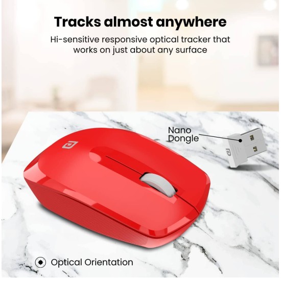 Portronics Toad 25 Wireless Mouse, 2.4 GHz with USB Nano Dongle, 1200 DPI (Red) Portronics Toad 25 Wireless Mouse, 2.4 GHz with USB Nano Dongle, 1200 DPI (Red)