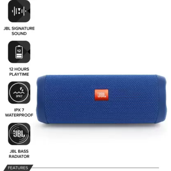 JBL Flip 4 with 12Hrs Playtime, IPX7 Waterproof 16 W Portable Bluetooth Speaker (Dark Blue, Stereo Channel) JBL Flip 4 with 12Hrs Playtime, IPX7 Waterproof 16 W Portable Bluetooth Speaker (Dark Blue, Stereo Channel)