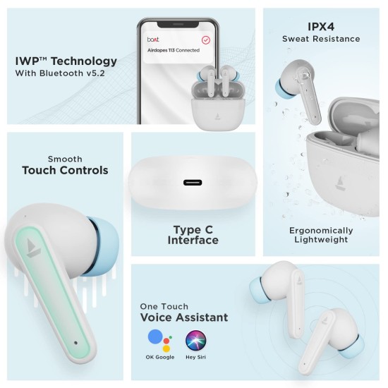 boAt Airdopes 113 TWS Wireless in Ear Earbuds with ENx Tech, Beast Mode, ASAP (Bold Blue) boAt Airdopes 113 TWS Wireless in Ear Earbuds with ENx Tech, Beast Mode, ASAP (Bold Blue)