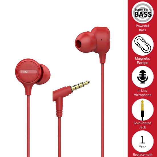 boAt Bassheads 103 Wired in Ear Earphone with Mic (Red) boAt Bassheads 103 Wired in Ear Earphone with Mic (Red)