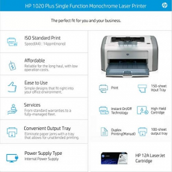 HP 1020 Plus Single Function Laser Printer (Black) refurbished