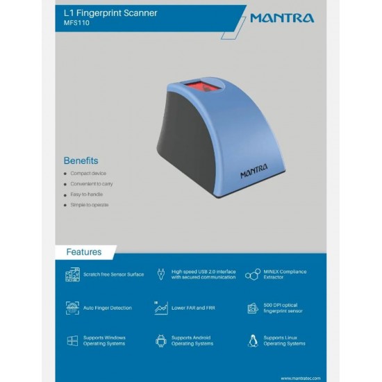 Mantra MFS 110 l1 Fingerprint Scanner Mantra MFS 110 l1 Fingerprint Scanner