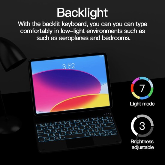 Keyboard Case for iPad 10th Generation 10.9 inch , Floating Magnetic Design, Slim ipad 10 gen Keyboard Cover with Multi-Touch Trackpad, Seven Color Backlight, Black Keyboard Case for iPad 10th Generation 10.9 inch , Floating Magnetic Design, Slim ipad 10 gen Keyboard Cover with Multi-Touch Trackpad, Seven Color Backlight, Black