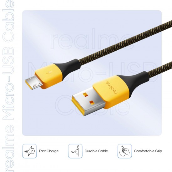 Realme 10W Fast Charging Micro-USB Cable (Braided, Black) Realme 10W Fast Charging Micro-USB Cable (Braided, Black)